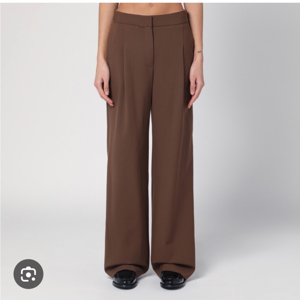 Loulou Studio 100% Wool Twill Dark Brown Wide Leg Trousers